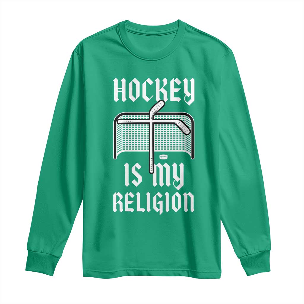 Hockey Is My Religion Long Sleeve Shirt Funny Christian Goalie Gift - Wonder Print Shop