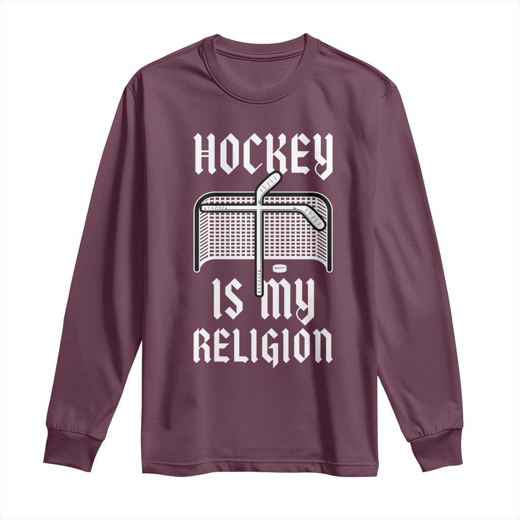 Hockey Is My Religion Long Sleeve Shirt Funny Christian Goalie Gift - Wonder Print Shop