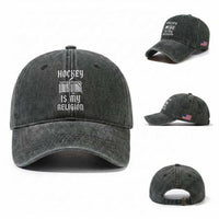 Hockey Is My Religion Washed Cotton Baseball Cap Funny Christian Goalie Gift