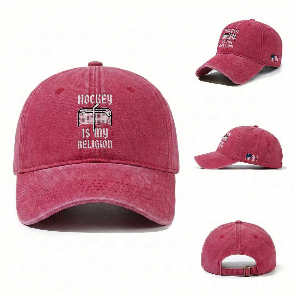 Hockey Is My Religion Washed Cotton Baseball Cap Funny Christian Goalie Gift