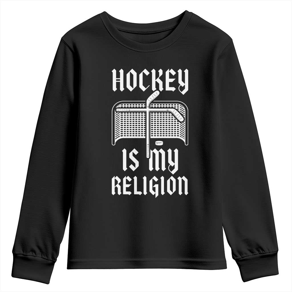 Hockey Is My Religion Youth Sweatshirt Funny Christian Goalie Gift - Wonder Print Shop