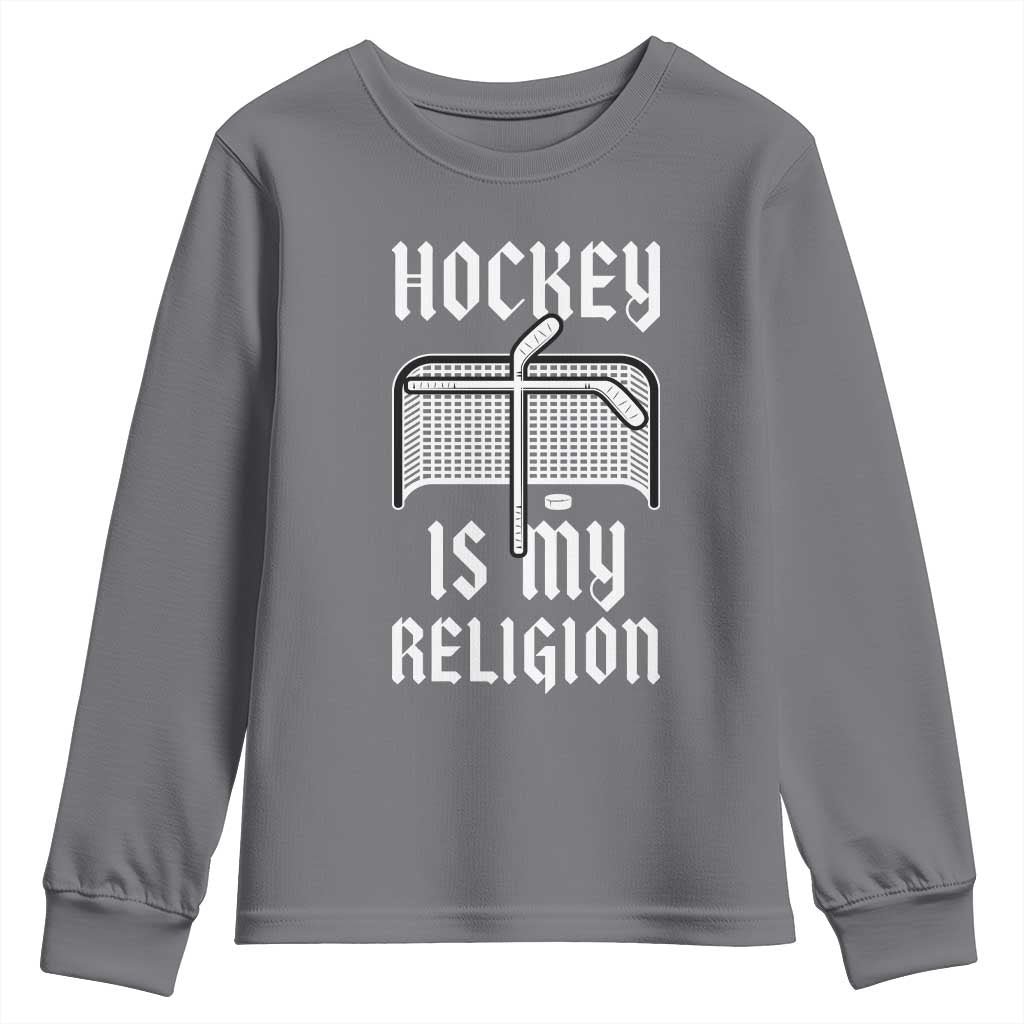 Hockey Is My Religion Youth Sweatshirt Funny Christian Goalie Gift - Wonder Print Shop