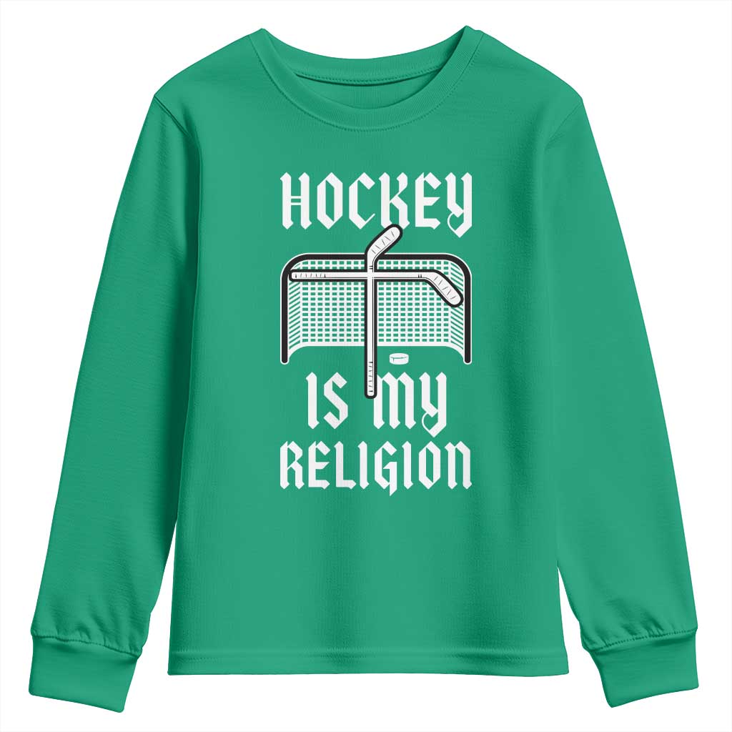 Hockey Is My Religion Youth Sweatshirt Funny Christian Goalie Gift - Wonder Print Shop