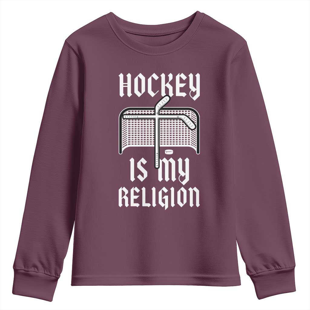 Hockey Is My Religion Youth Sweatshirt Funny Christian Goalie Gift - Wonder Print Shop