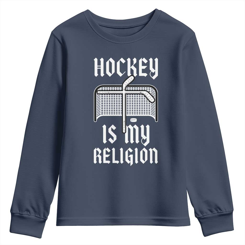 Hockey Is My Religion Youth Sweatshirt Funny Christian Goalie Gift - Wonder Print Shop
