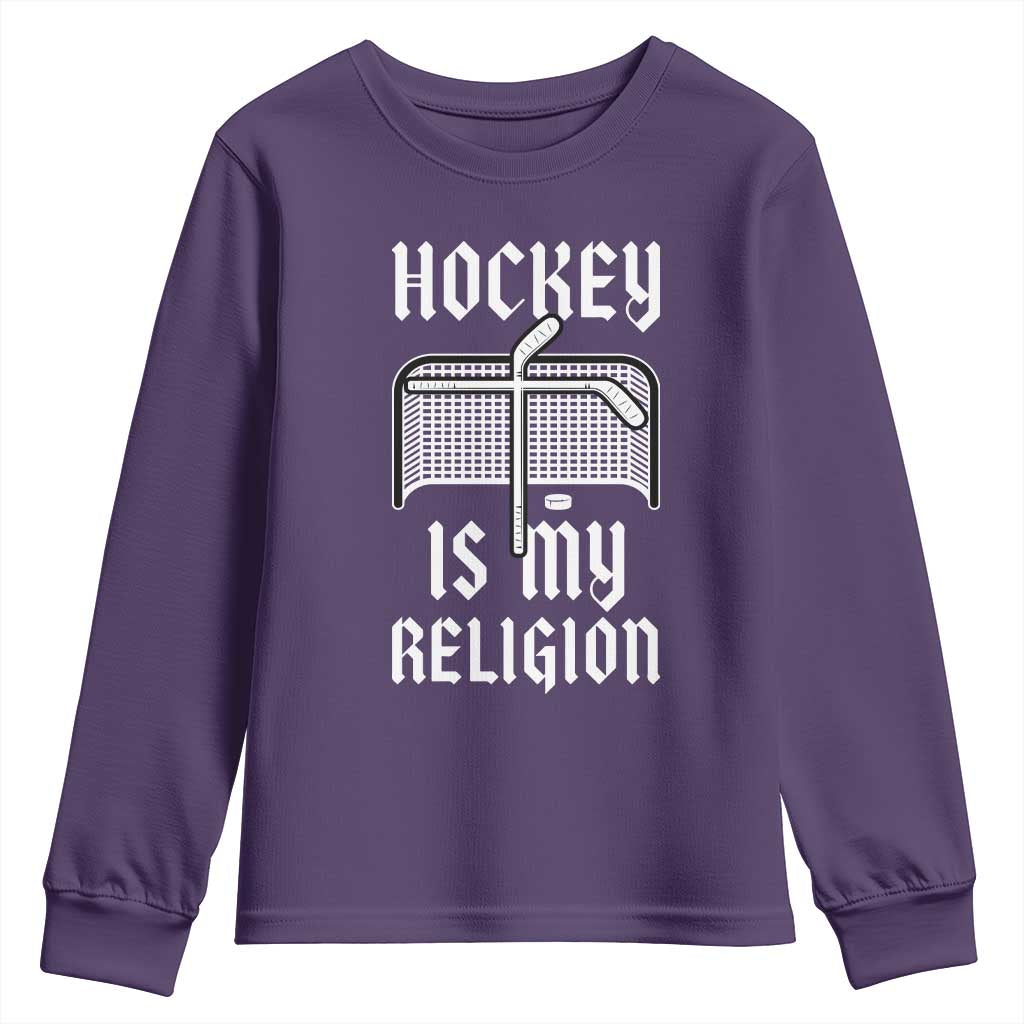 Hockey Is My Religion Youth Sweatshirt Funny Christian Goalie Gift - Wonder Print Shop