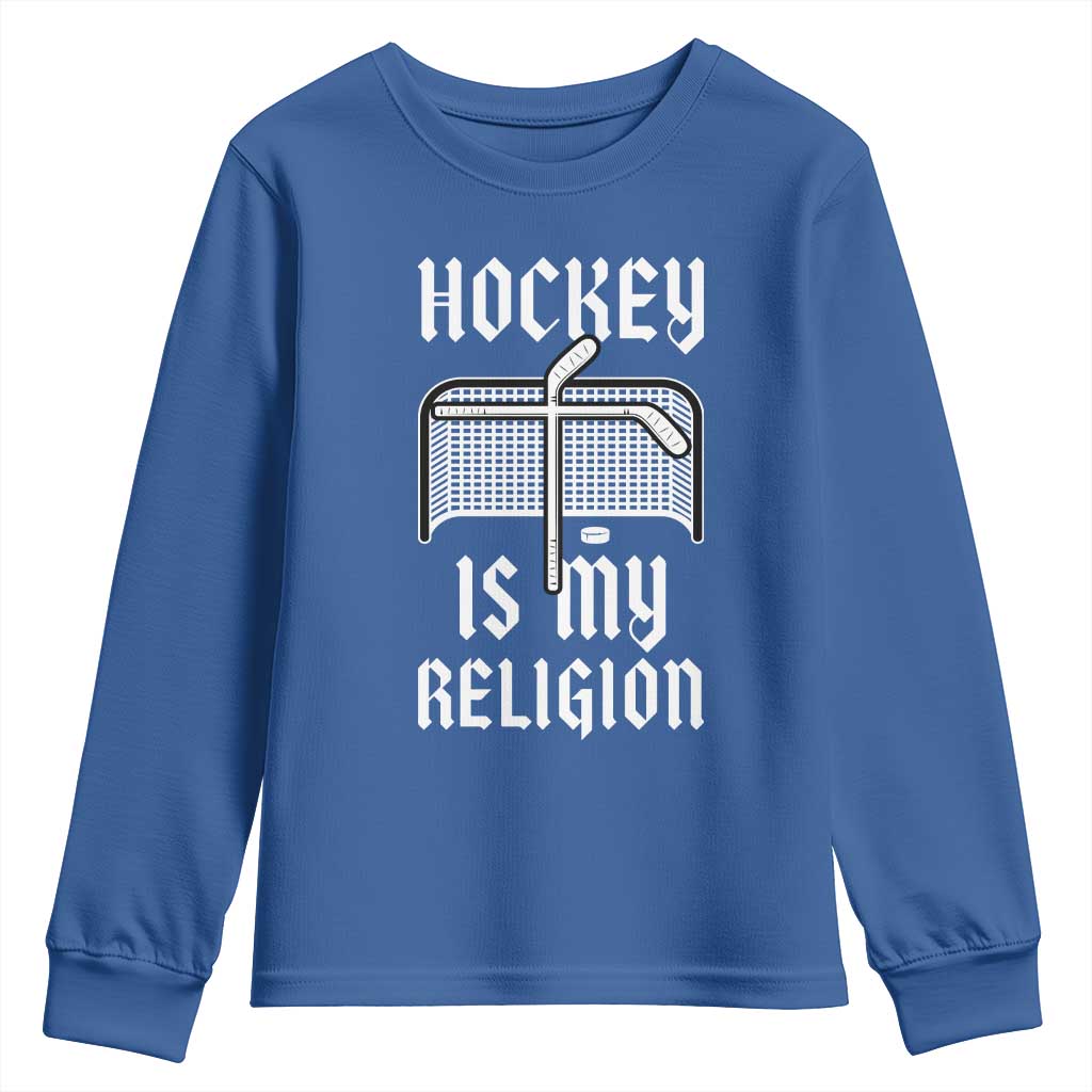 Hockey Is My Religion Youth Sweatshirt Funny Christian Goalie Gift - Wonder Print Shop