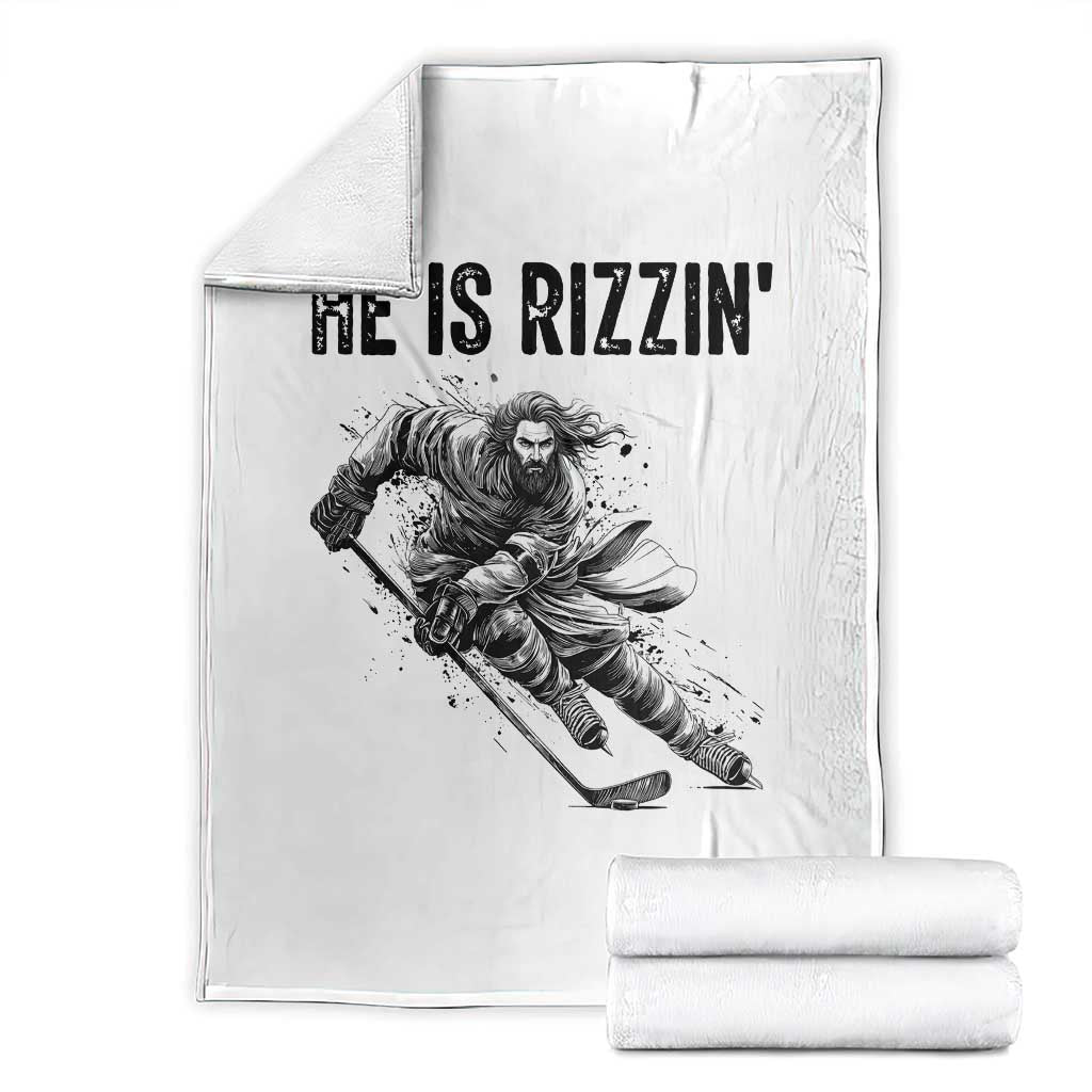 Funny Christian Ice Hockey Lover Gift Throw Blanket He Is Rizzin - Wonder Print Shop