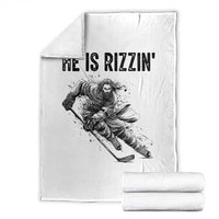 Funny Christian Ice Hockey Lover Gift Throw Blanket He Is Rizzin - Wonder Print Shop