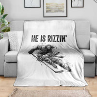 Funny Christian Ice Hockey Lover Gift Throw Blanket He Is Rizzin - Wonder Print Shop