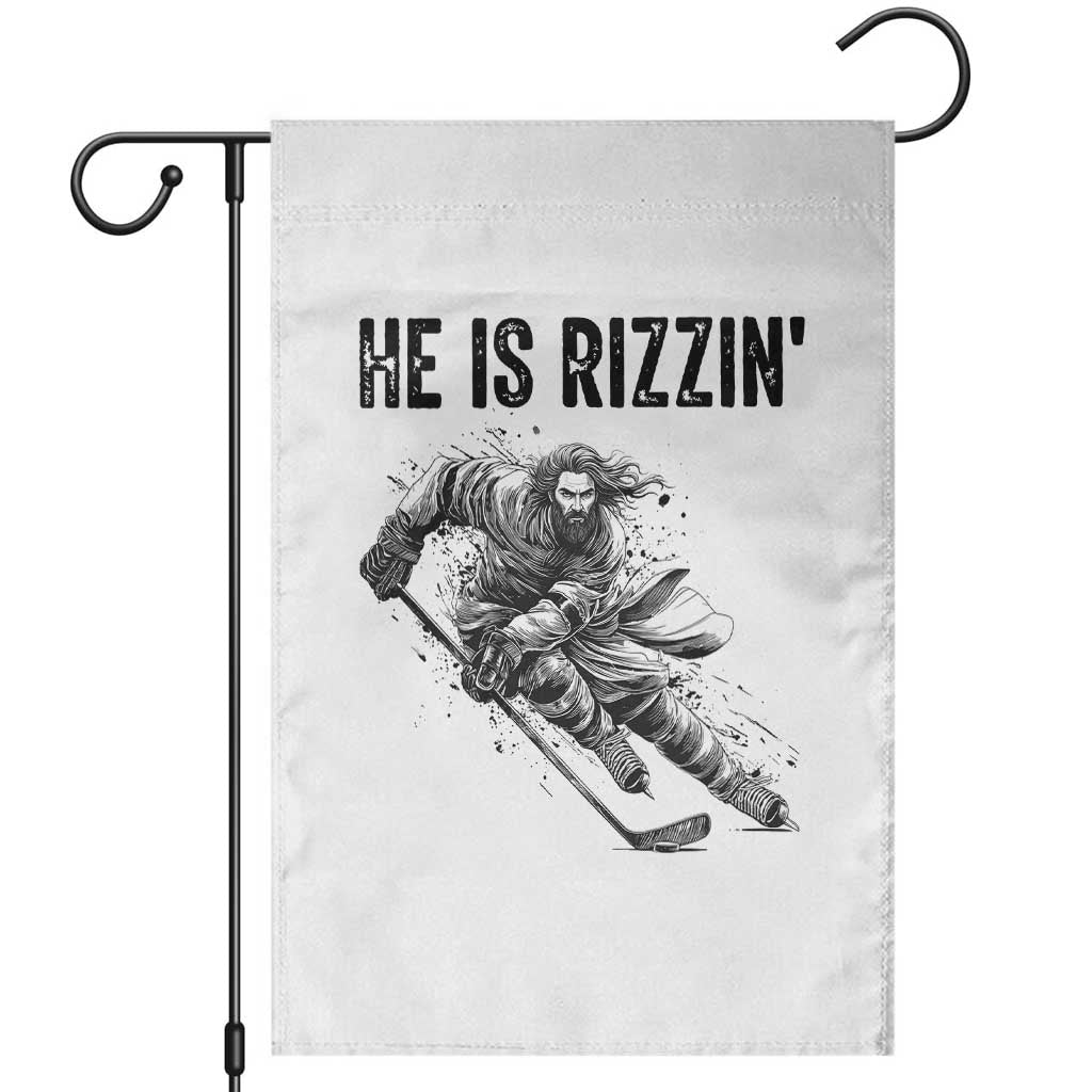 Funny Christian Ice Hockey Lover Gift Garden Flag He Is Rizzin - Wonder Print Shop