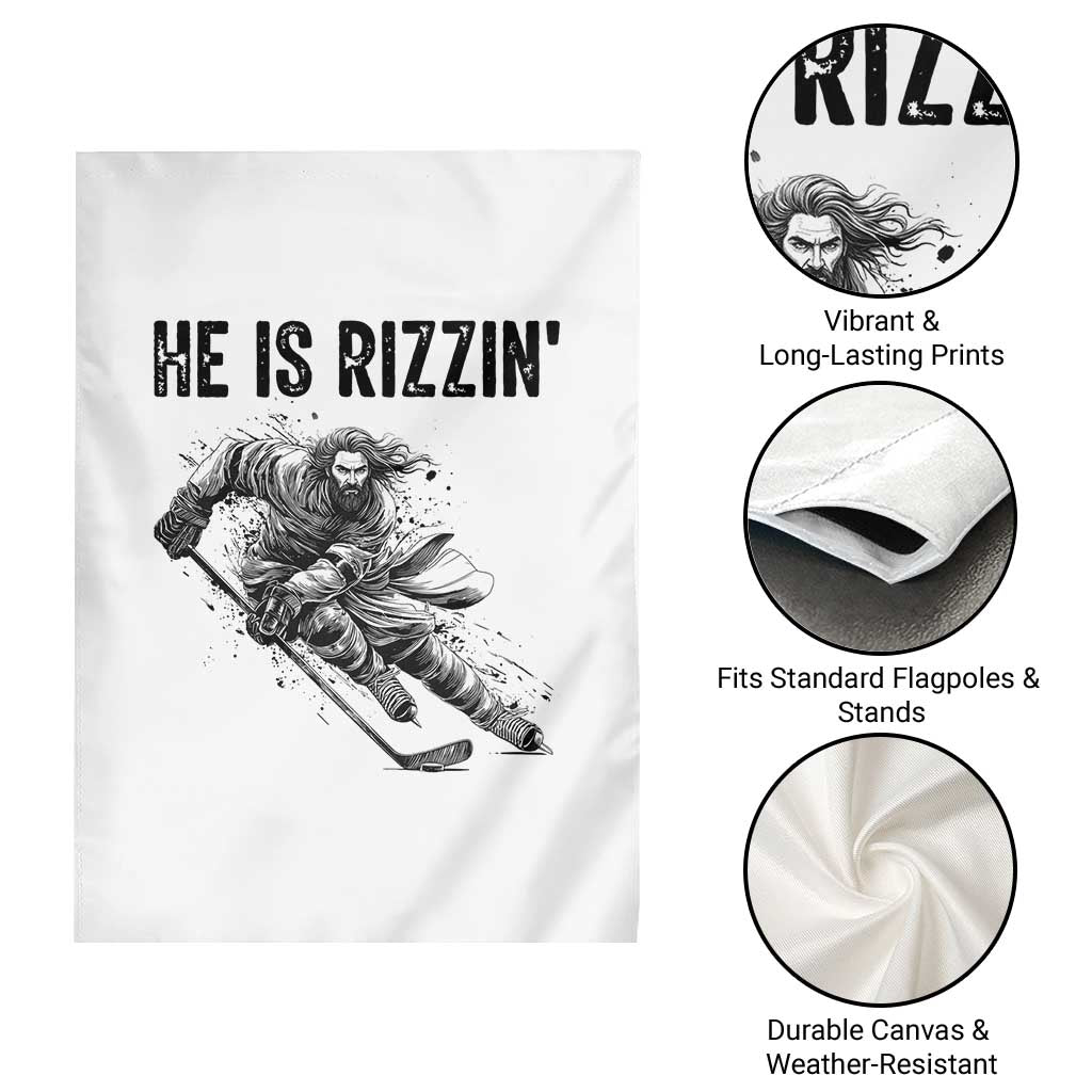 Funny Christian Ice Hockey Lover Gift Garden Flag He Is Rizzin - Wonder Print Shop
