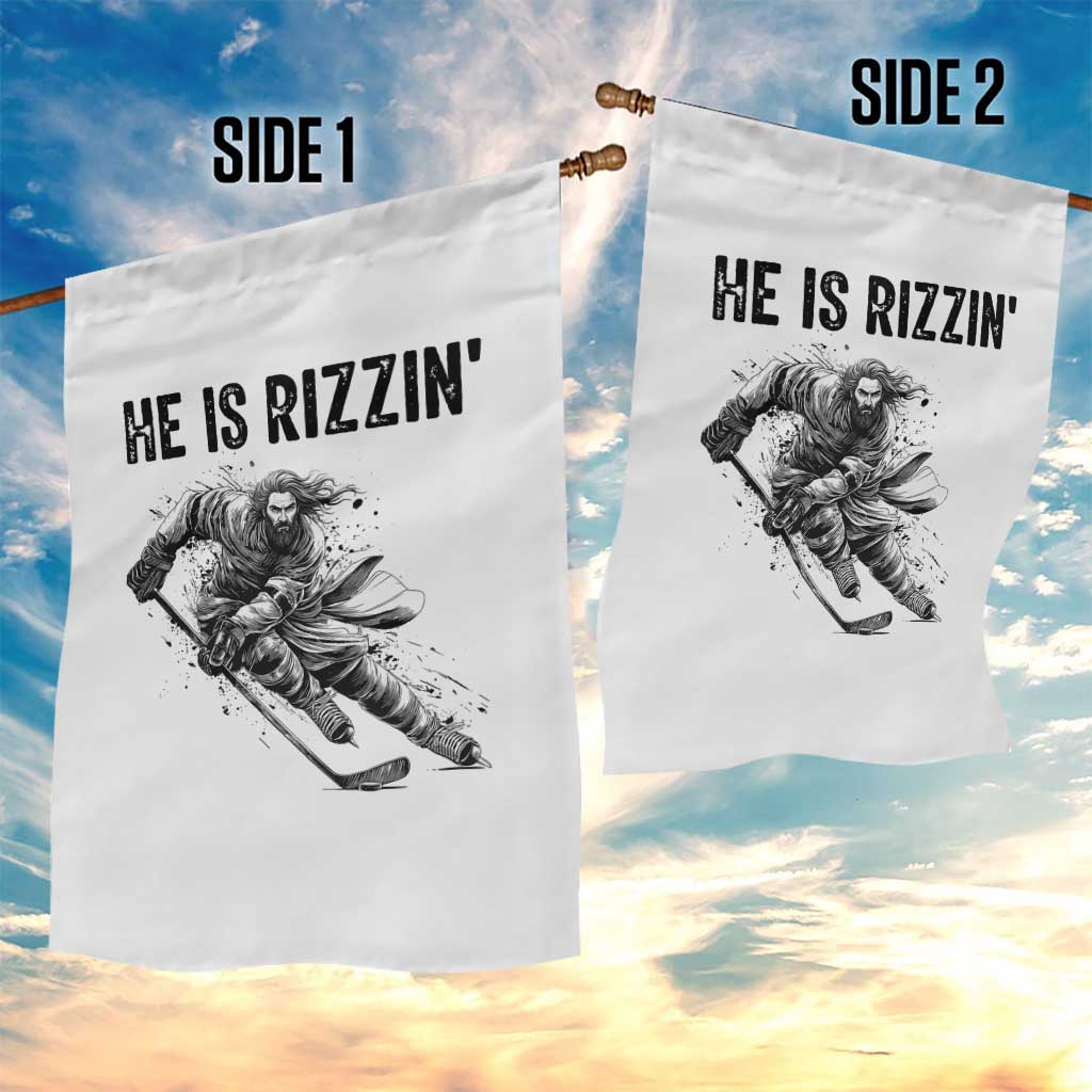 Funny Christian Ice Hockey Lover Gift Garden Flag He Is Rizzin - Wonder Print Shop