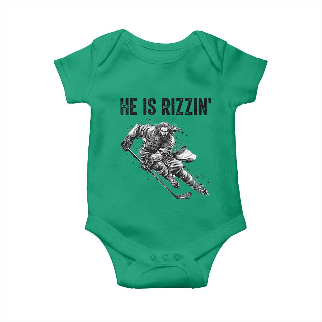 Funny Christian Ice Hockey Lover Gift Baby Onesie He Is Rizzin - Wonder Print Shop
