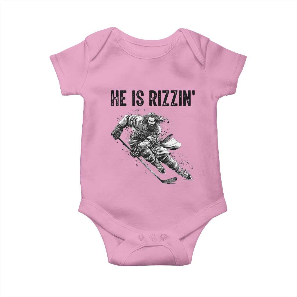 Funny Christian Ice Hockey Lover Gift Baby Onesie He Is Rizzin - Wonder Print Shop