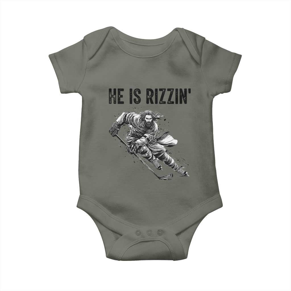 Funny Christian Ice Hockey Lover Gift Baby Onesie He Is Rizzin - Wonder Print Shop