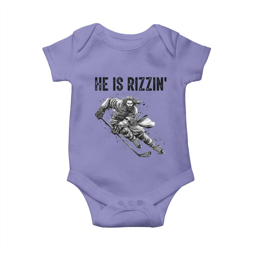 Funny Christian Ice Hockey Lover Gift Baby Onesie He Is Rizzin - Wonder Print Shop