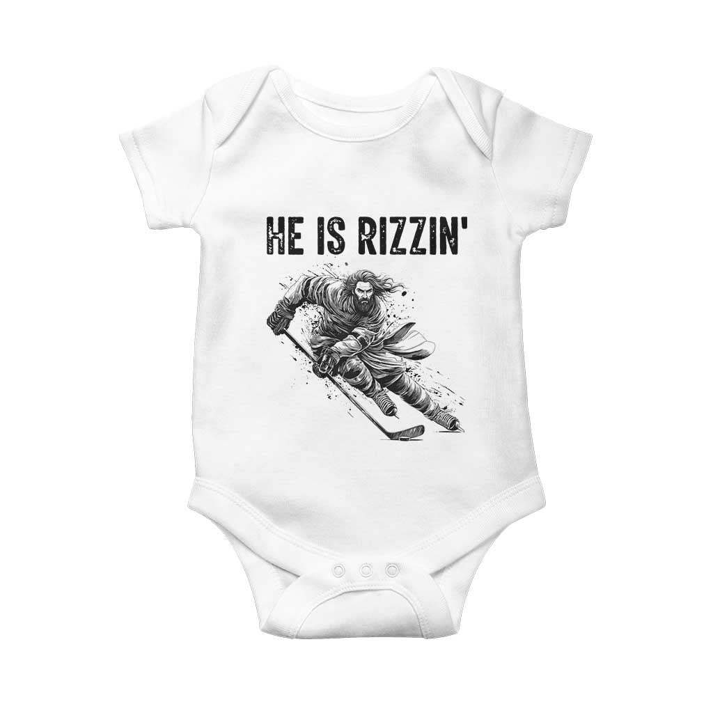 Funny Christian Ice Hockey Lover Gift Baby Onesie He Is Rizzin - Wonder Print Shop