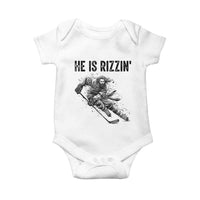 Funny Christian Ice Hockey Lover Gift Baby Onesie He Is Rizzin - Wonder Print Shop