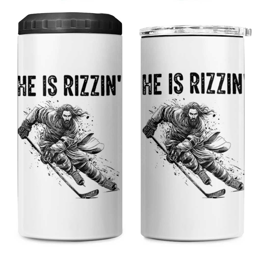 Funny Christian Ice Hockey Lover Gift 4 in 1 Can Cooler Tumbler He Is Rizzin - Wonder Print Shop
