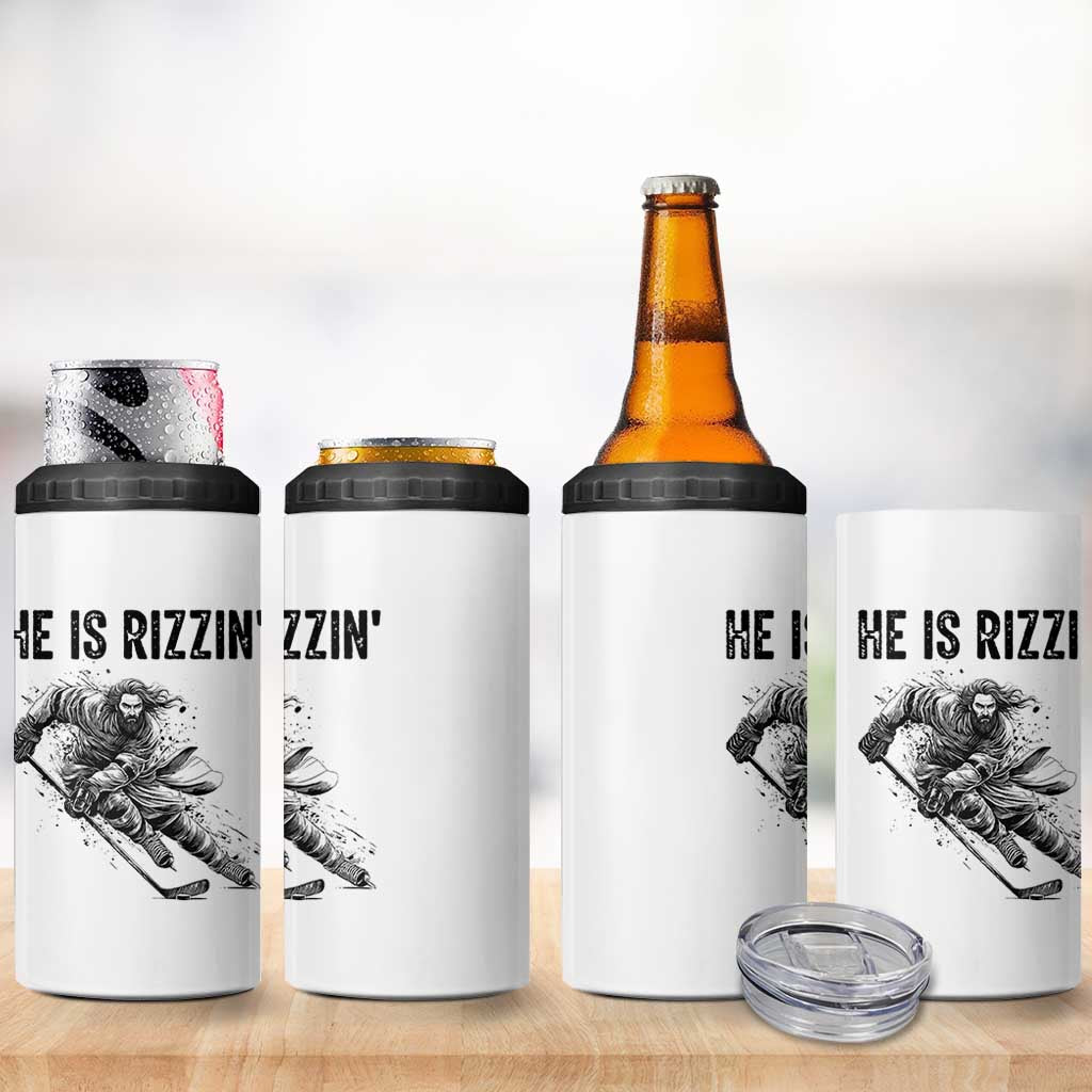 Funny Christian Ice Hockey Lover Gift 4 in 1 Can Cooler Tumbler He Is Rizzin - Wonder Print Shop