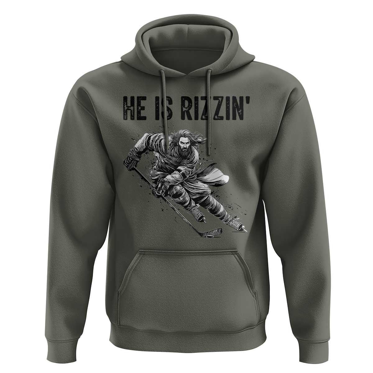 Funny Christian Ice Hockey Lover Gift Hoodie He Is Rizzin - Wonder Print Shop
