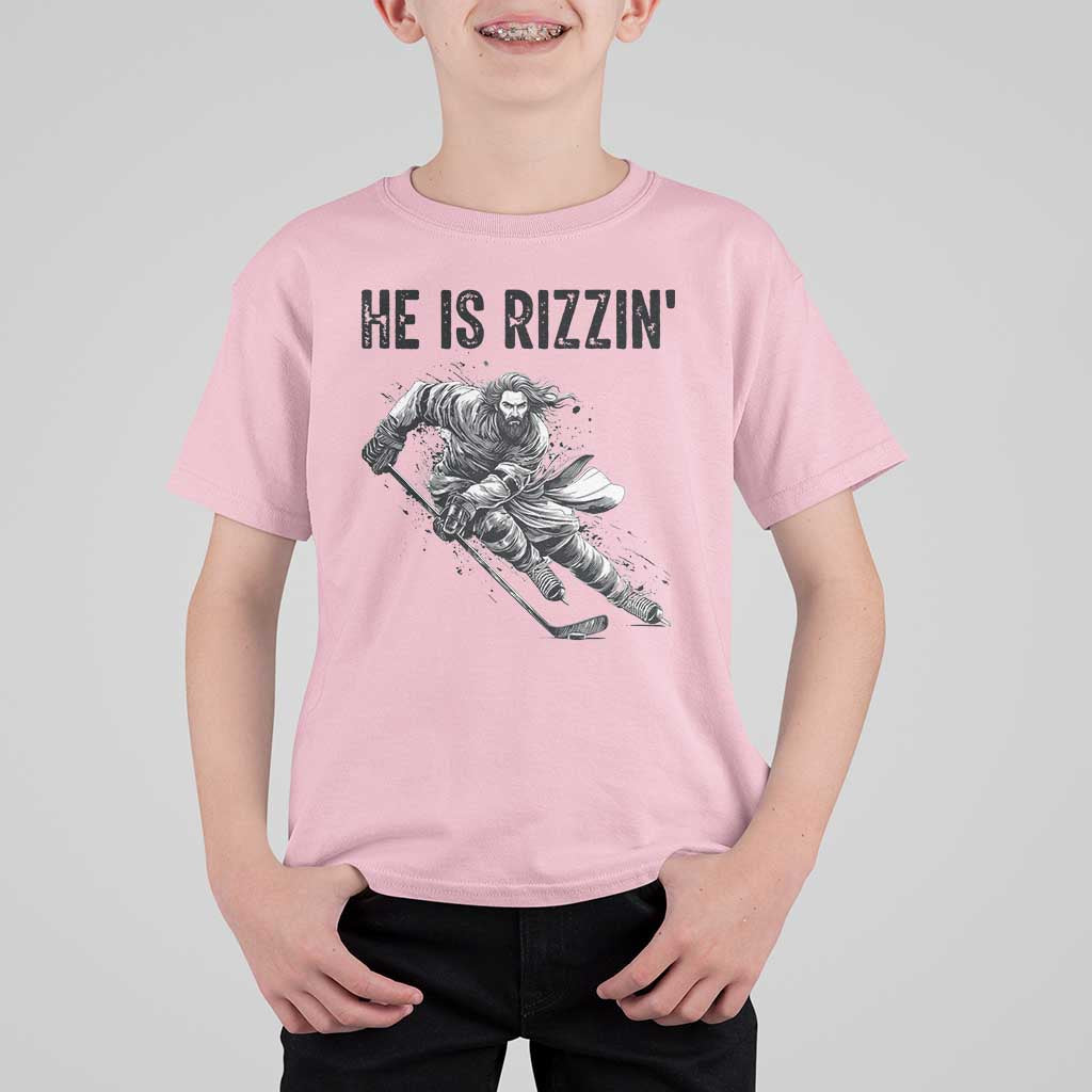 Funny Christian Ice Hockey Lover Gift T Shirt For Kid He Is Rizzin - Wonder Print Shop