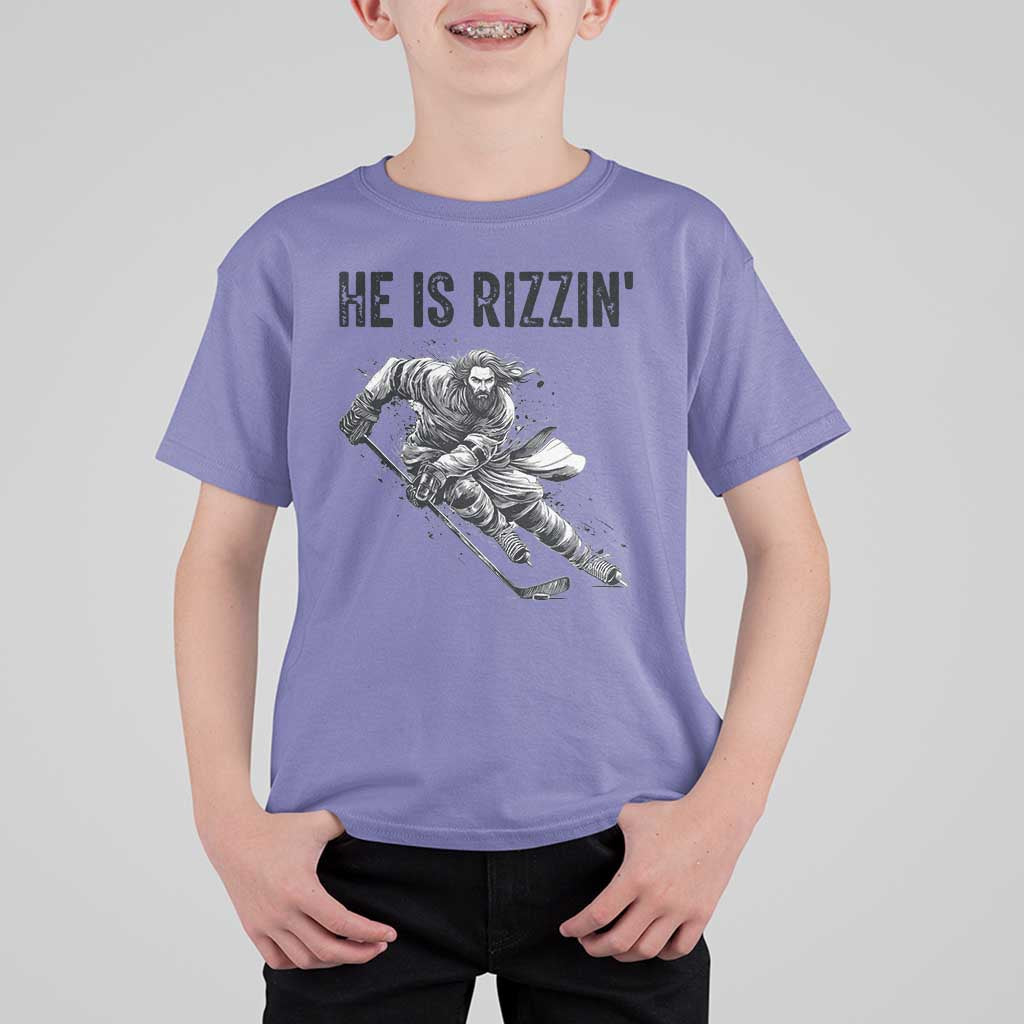 Funny Christian Ice Hockey Lover Gift T Shirt For Kid He Is Rizzin - Wonder Print Shop
