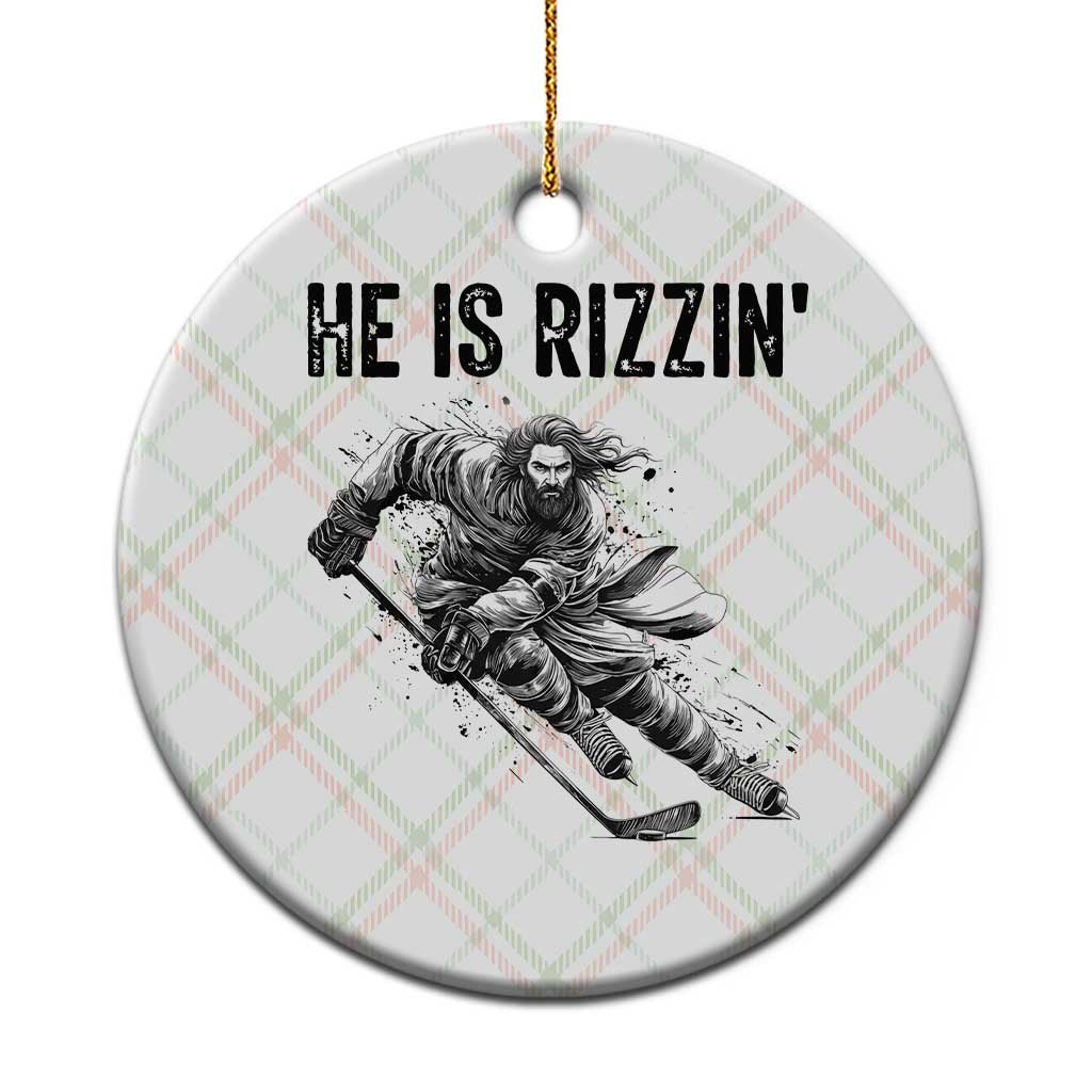 Funny Christian Ice Hockey Lover Gift Ceramic Ornament He Is Rizzin - Wonder Print Shop