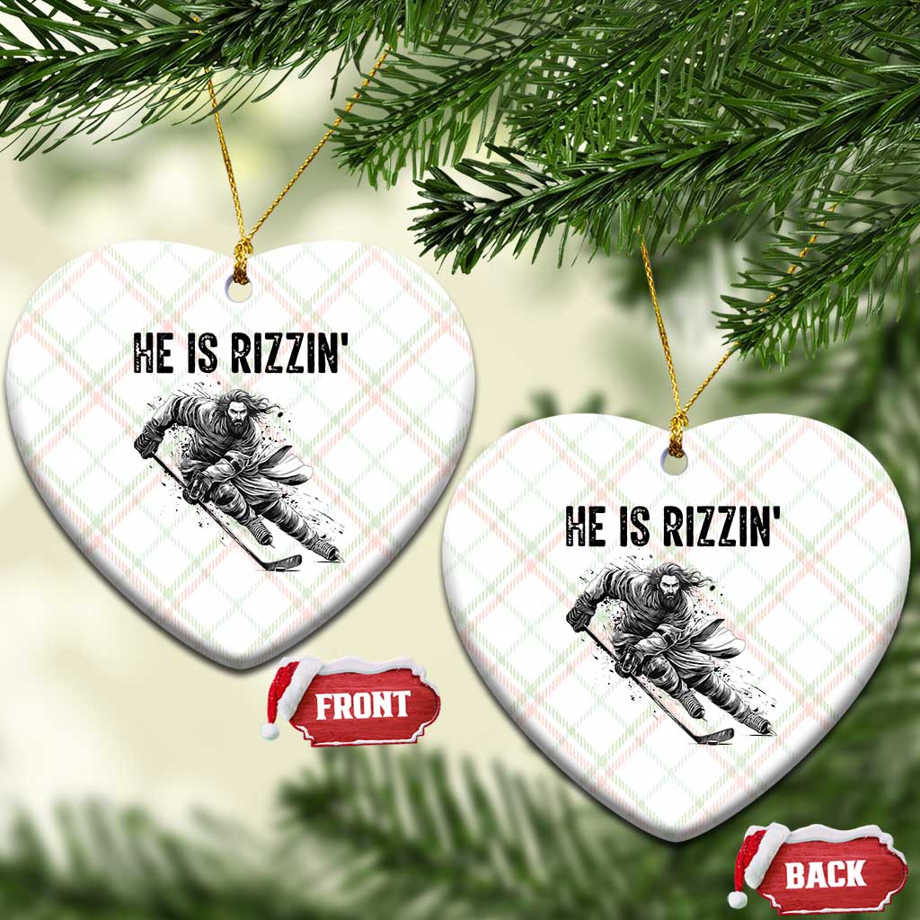 Funny Christian Ice Hockey Lover Gift Ceramic Ornament He Is Rizzin - Wonder Print Shop