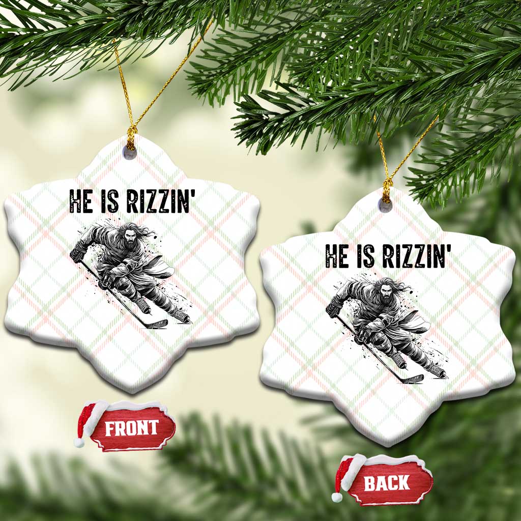 Funny Christian Ice Hockey Lover Gift Ceramic Ornament He Is Rizzin - Wonder Print Shop