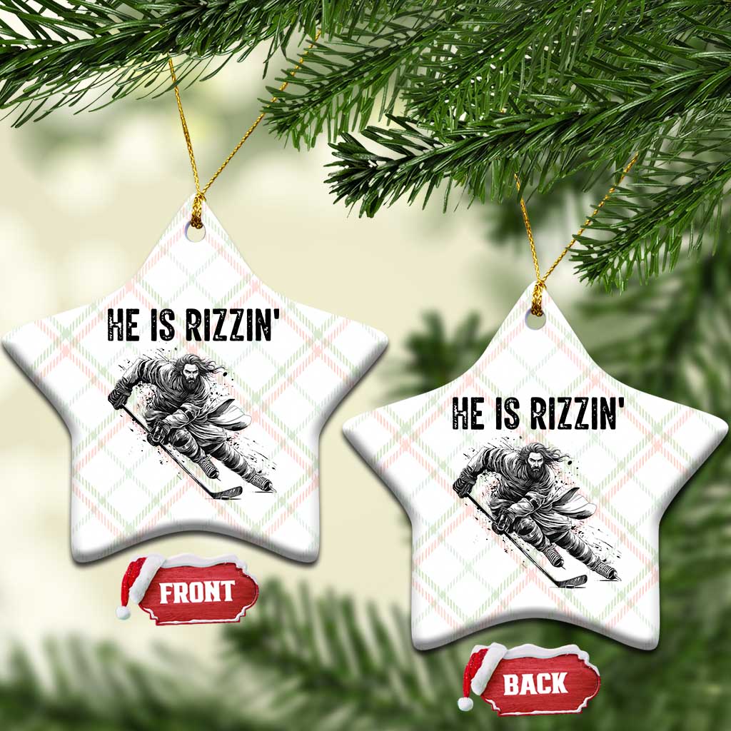Funny Christian Ice Hockey Lover Gift Ceramic Ornament He Is Rizzin - Wonder Print Shop