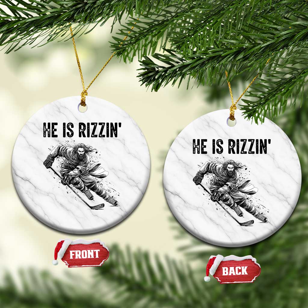 Funny Christian Ice Hockey Lover Gift Ceramic Ornament He Is Rizzin - Wonder Print Shop