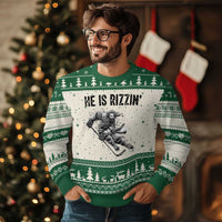 Funny Christian Ice Hockey Lover Gift Ugly Christmas Sweater He Is Rizzin - Wonder Print Shop