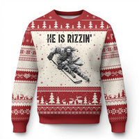 Funny Christian Ice Hockey Lover Gift Ugly Christmas Sweater He Is Rizzin - Wonder Print Shop