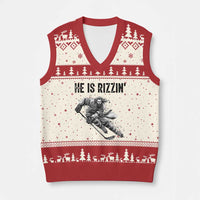 Funny Christian Ice Hockey Lover Gift V-Neck Knit Sweater Vest He Is Rizzin - Wonder Print Shop