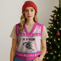 Funny Christian Ice Hockey Lover Gift V-Neck Knit Sweater Vest He Is Rizzin - Wonder Print Shop