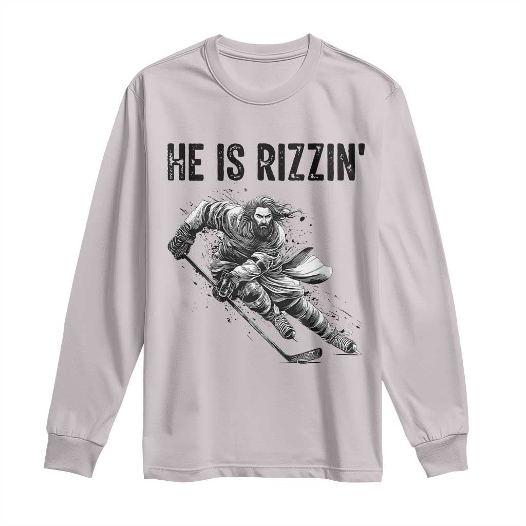 Funny Christian Ice Hockey Lover Gift Long Sleeve Shirt He Is Rizzin - Wonder Print Shop