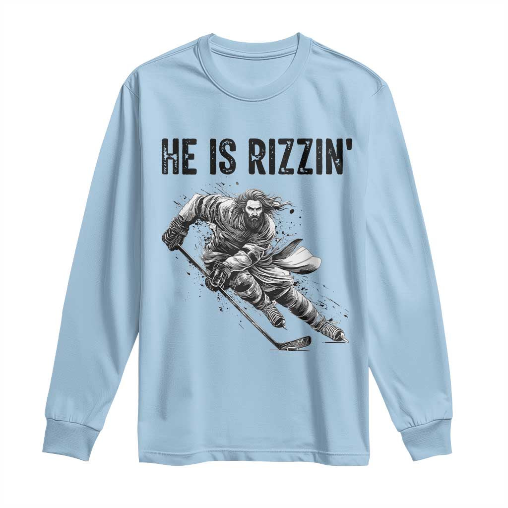 Funny Christian Ice Hockey Lover Gift Long Sleeve Shirt He Is Rizzin - Wonder Print Shop