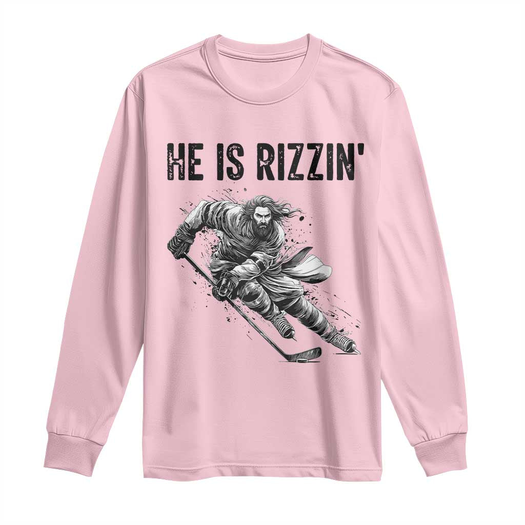 Funny Christian Ice Hockey Lover Gift Long Sleeve Shirt He Is Rizzin - Wonder Print Shop