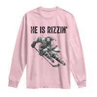 Funny Christian Ice Hockey Lover Gift Long Sleeve Shirt He Is Rizzin - Wonder Print Shop
