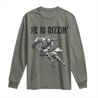 Funny Christian Ice Hockey Lover Gift Long Sleeve Shirt He Is Rizzin - Wonder Print Shop