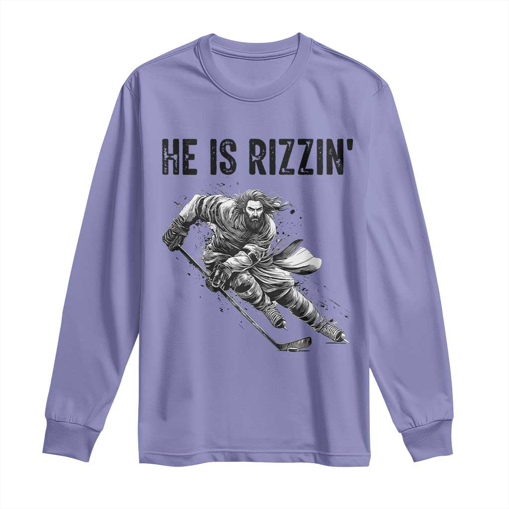 Funny Christian Ice Hockey Lover Gift Long Sleeve Shirt He Is Rizzin - Wonder Print Shop