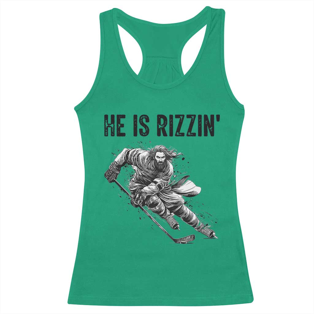 Funny Christian Ice Hockey Lover Gift Racerback Tank Top He Is Rizzin - Wonder Print Shop