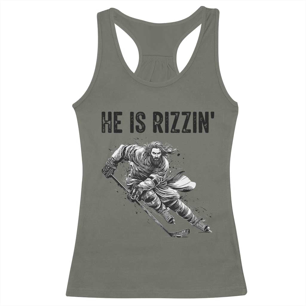 Funny Christian Ice Hockey Lover Gift Racerback Tank Top He Is Rizzin - Wonder Print Shop
