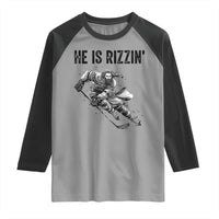 Funny Christian Ice Hockey Lover Gift Raglan Shirt He Is Rizzin - Wonder Print Shop
