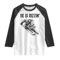 Funny Christian Ice Hockey Lover Gift Raglan Shirt He Is Rizzin - Wonder Print Shop