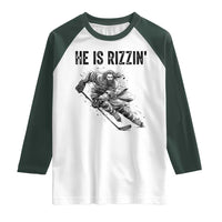 Funny Christian Ice Hockey Lover Gift Raglan Shirt He Is Rizzin - Wonder Print Shop