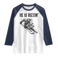 Funny Christian Ice Hockey Lover Gift Raglan Shirt He Is Rizzin - Wonder Print Shop