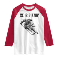 Funny Christian Ice Hockey Lover Gift Raglan Shirt He Is Rizzin - Wonder Print Shop